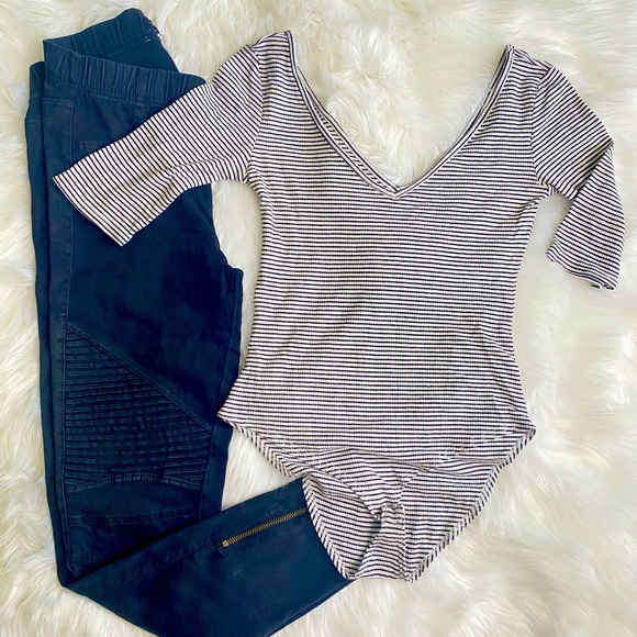 Sadie & Sage Tops - Sadie & Safe striped v neck body suit